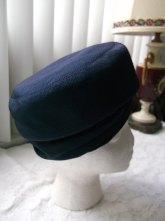 Ladies Blue Fabric Turban Hat 1960s 1970s - image 3