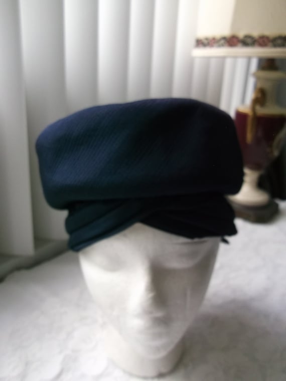 Ladies Blue Fabric Turban Hat 1960s 1970s - image 1