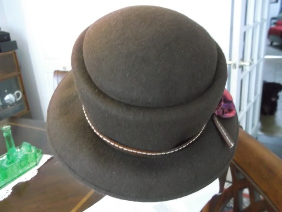 Chocolate Brown Felt Dress Hat With Paper Roses - Etsy display picture 1