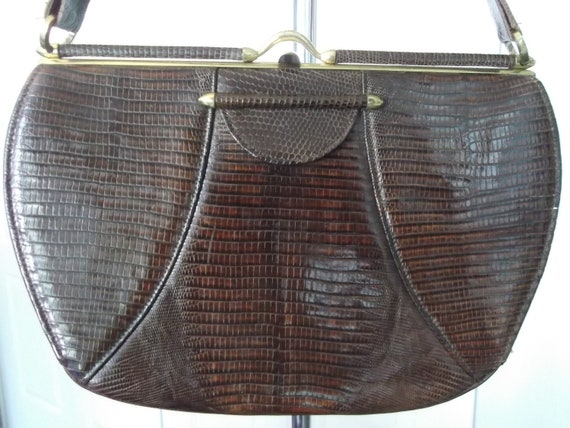 Antique lizard Gladstone handbag that belonged to a suffergette