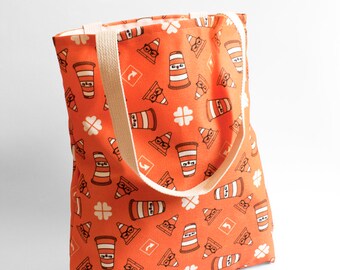 Tote bag Ponto the road barrel orange construction pattern Montreal