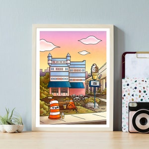 9" x 12" inches Ponto the road barrel ice cream castle Montreal digital print illustration