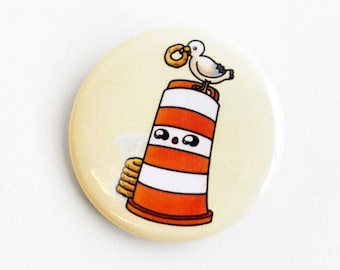 Ponto road barrel with bagel and seagull 1.5" round button pin