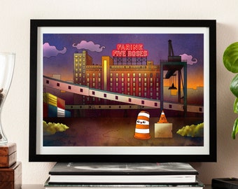 12" x 9" inches Ponto with Farine Five Roses sign poster digital print illustration Montreal