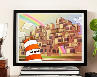 Póster de Ponto con Hábitat 67, ilustración de impresión digital, 30 x 23 cm, Montreal