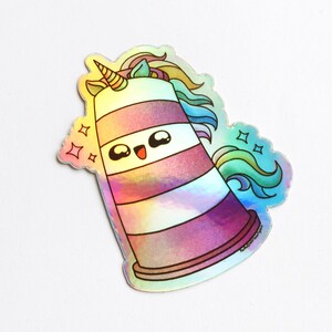 Autocollant holographique Licorne Ponto le cône orange Montréal kawaii