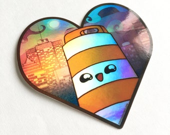 Sticker Holographic heart Ponto the orange cone Montreal kawaii