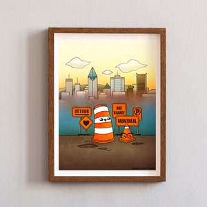 13" x 19" inches Ponto the road barrel Detour Montreal digital print illustration
