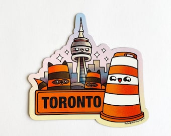 Fridge magnet kawaii traffic cone Toronto skyline