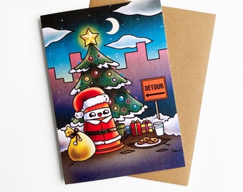 Greeting card Holidays Xmas Santa Ponto the road barrel Montreal