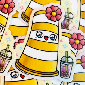 Autocollant vinyle bubble tea Kiko cône orange Montréal kawaii