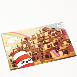 Carte postale Ponto le cône orange et Habitat 67 illustration Montréal
