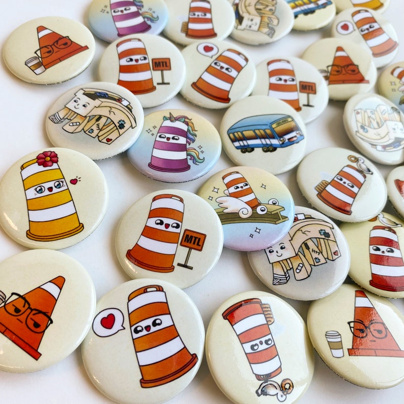 Gerald the construction cone with coffee 1.5 round button pin image 5