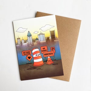 Carte de souhait Ponto le cône orange Montréal illustration kawaii