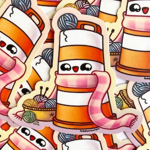 Autocollant vinyle tricot doux Ponto le cône orange Montréal kawaii