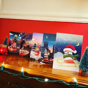 Paquet de 5 Cartes de souhait Noël Montreal Ponto le cône orange