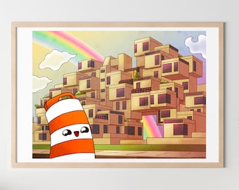 Ponto de 19" x 13" con póster de Habitat 67 ilustración de impresión digital Montreal