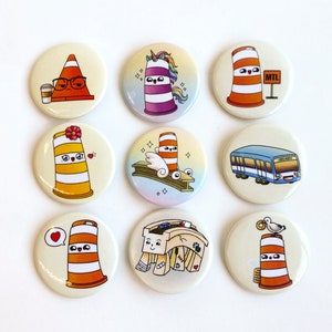 Gerald the construction cone with coffee 1.5 round button pin image 4