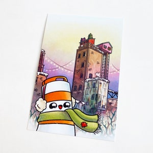 Carte postale Maison rose et Ponto le cône orange Montréal