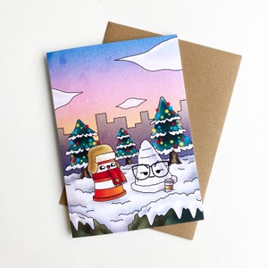 Carte de souhait Noël Montreal Ponto le cône orange bonhomme de neige
