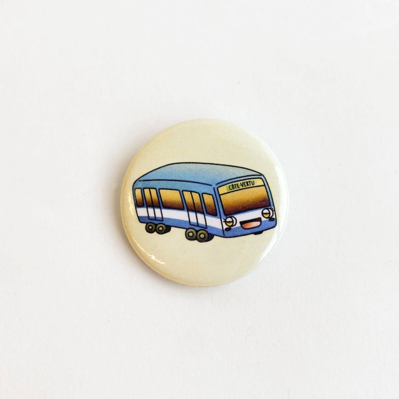 Montreal Metro subway car kawaii 1.5 round button pin from Ponto webcomic image 1
