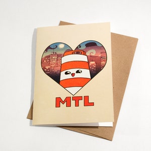 Carte de souhait Ponto le cône orange aime Montréal avec coeur, papeterie