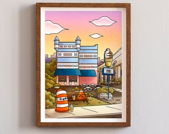 13" x 19" inches Ponto the road barrel ice cream castle Montreal digital print illustration