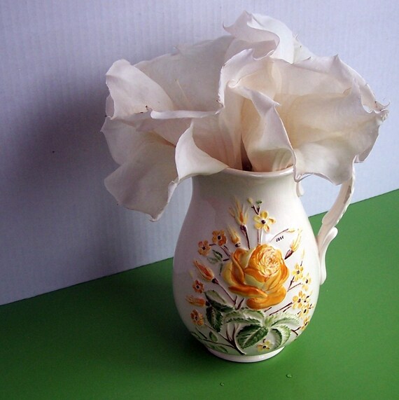 Items similar to Vintage Ceramic Pitcher with Lovely Yellow Flowers on Etsy