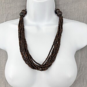 Vintage Boho Multi-Strand Beaded Necklace – 26&quot; Long with Chunky Brown Beads