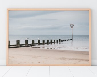 Photographic colour print of two Seagulls sitting on the wave breaker at Portobello Beach
