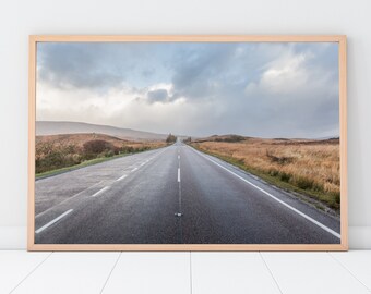 Photographic colour print of a road in the middle of the Scottish Highland on a typical Scottish wet and rainy day
