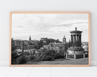 Photographic Black and White print. View of the city of Edinburgh from Calton Hill