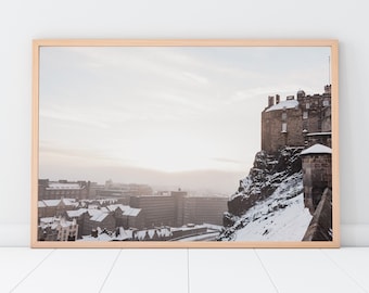 Photographic colour print of Edinburgh castle on a cold snowy day in winter 2010