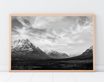 Photographic Black and White print. View of the Cuillin mountains on the Isle of Sky.