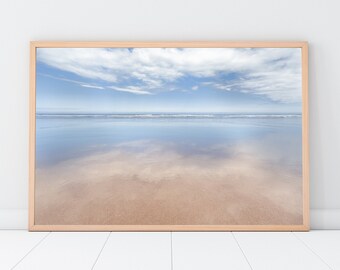 Photographic print of a beautiful reflecting sky on the wet beach in the north of England