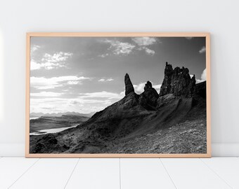 Black and white Photo Print of the Old man os Storr on the Isle of Skye