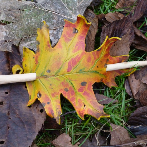 Autumn Oak Leaf Leather Hair Barrette