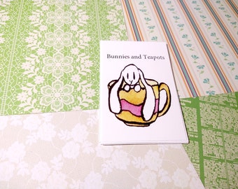 Bunnies and Teapots Tiny Art Zine Artbook Foldy