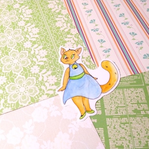 3&quot; Cat Girl Vinyl Sticker Anthro Dress Orange Blue Cute