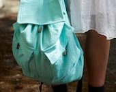 Turquoise Peppermint Cotton Duffle Drawstring Beach Bag Rucksack Approx. 17'' by 15'