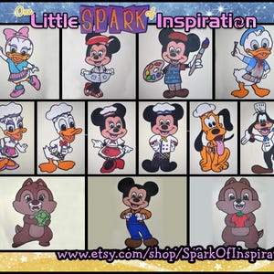 Cutie Classic Mickey Minnie Mouse Pluto Goofy Donald Daisy Duck Chip Dale Topolino&#39;s Terrace Garden Grill Chef Bag or T-Shirt Commission