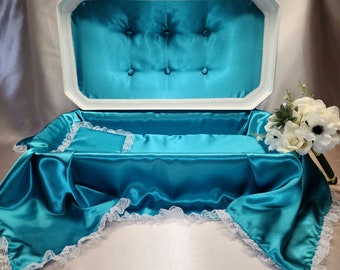 Newnak's Pet Caskets-America's #1 Pet Casket Supplier-Deluxe Pet Casket White/Turquoise ( 3 Sizes )