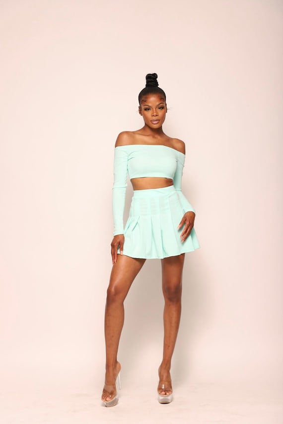 Crop Top Cute Skirts Sets Mint Tennis Skirt Set, Skirt Set, Tennis Skirt  Set, Crop Set,