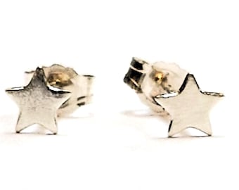 Sterling Silver Star Studs, Tiny 5mm Celestial Earrings, Textured Style, All 925 with Backs, Dainty Jewellery Gift for Her