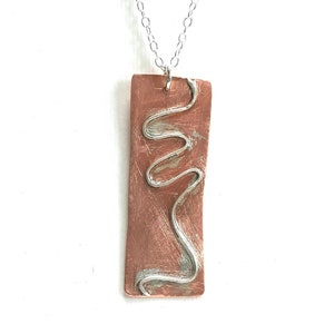 Snake Pendant, Mixed Metal Serpent Necklace, Copper and Sterling Silver with 925 Chain