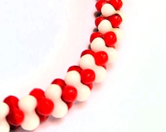 Vintage Choker Necklace, Red and White Bobble Beads, Short 15 Inch, 1950s/60s, Original Clasp, Retro Vintage Gift for Friend, Mother