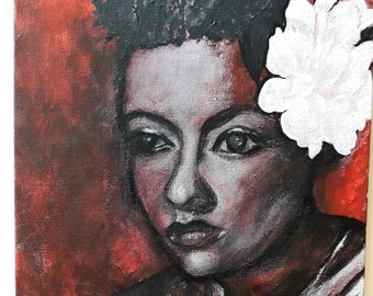 Jazz Painting, Billie Holiday Portrait, Female Blues Singer Art, Acrylics on Canvas Board