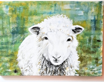 アクリル・ガッシュ 羊の絵画 お花畑のヤギのイラスト 画材•アクリルガッシュ Goat illustration in