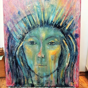 Abstract Portrait of Woman, Bright, Colourful  Original Acrylic Art