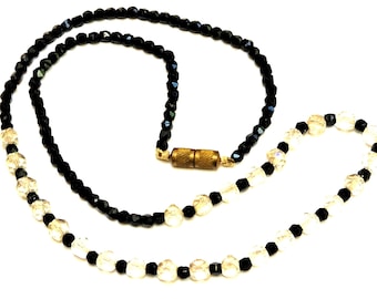 Dainty Black and Clear Glass Art Deco Vintage Necklace, 18 Inch, 1920/30s Egyptian Revival, Jewellery Gift for Her